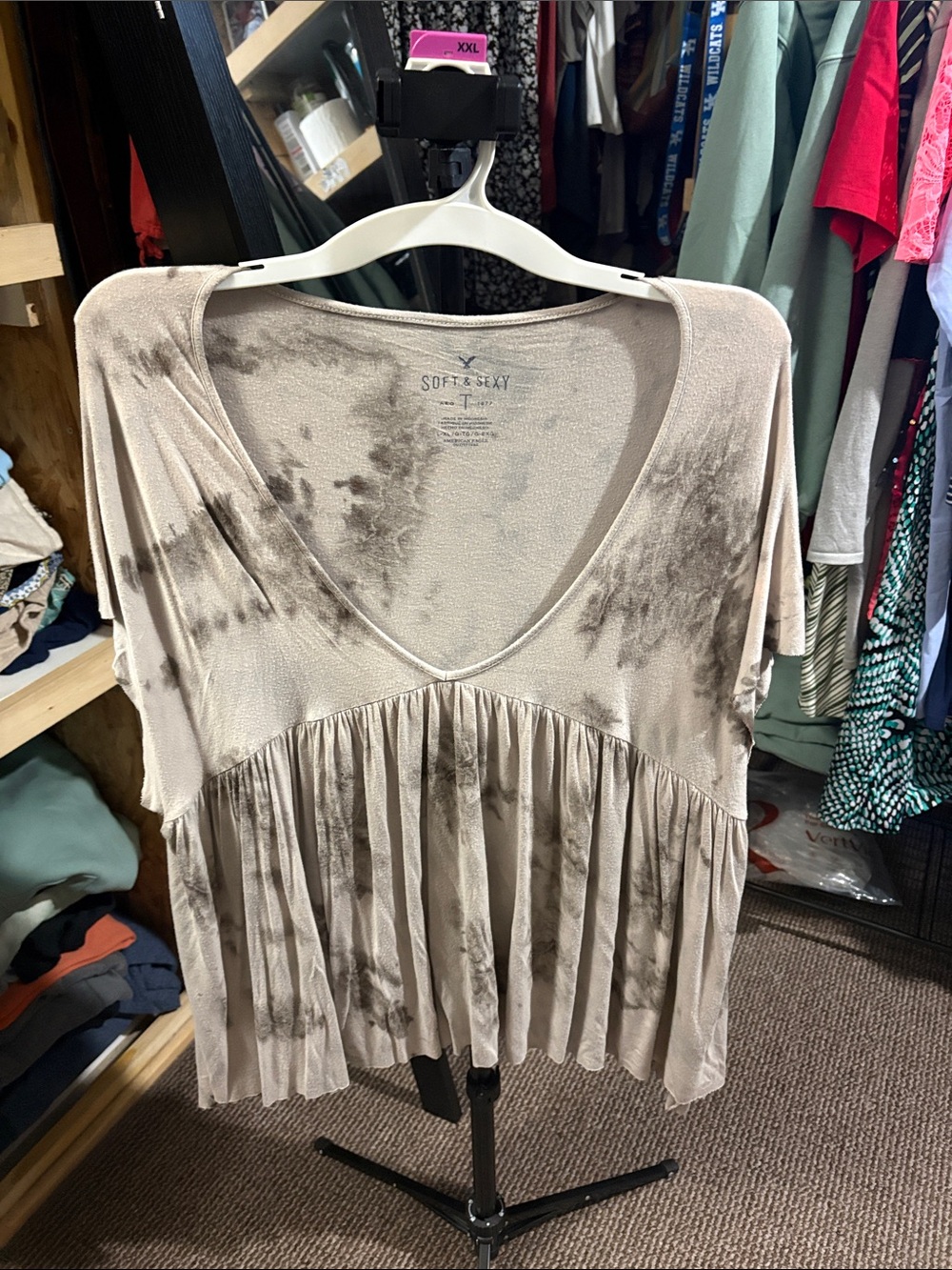 Soft & Sexy Taupe Tie-Dye V-Neck Peplum Tunic